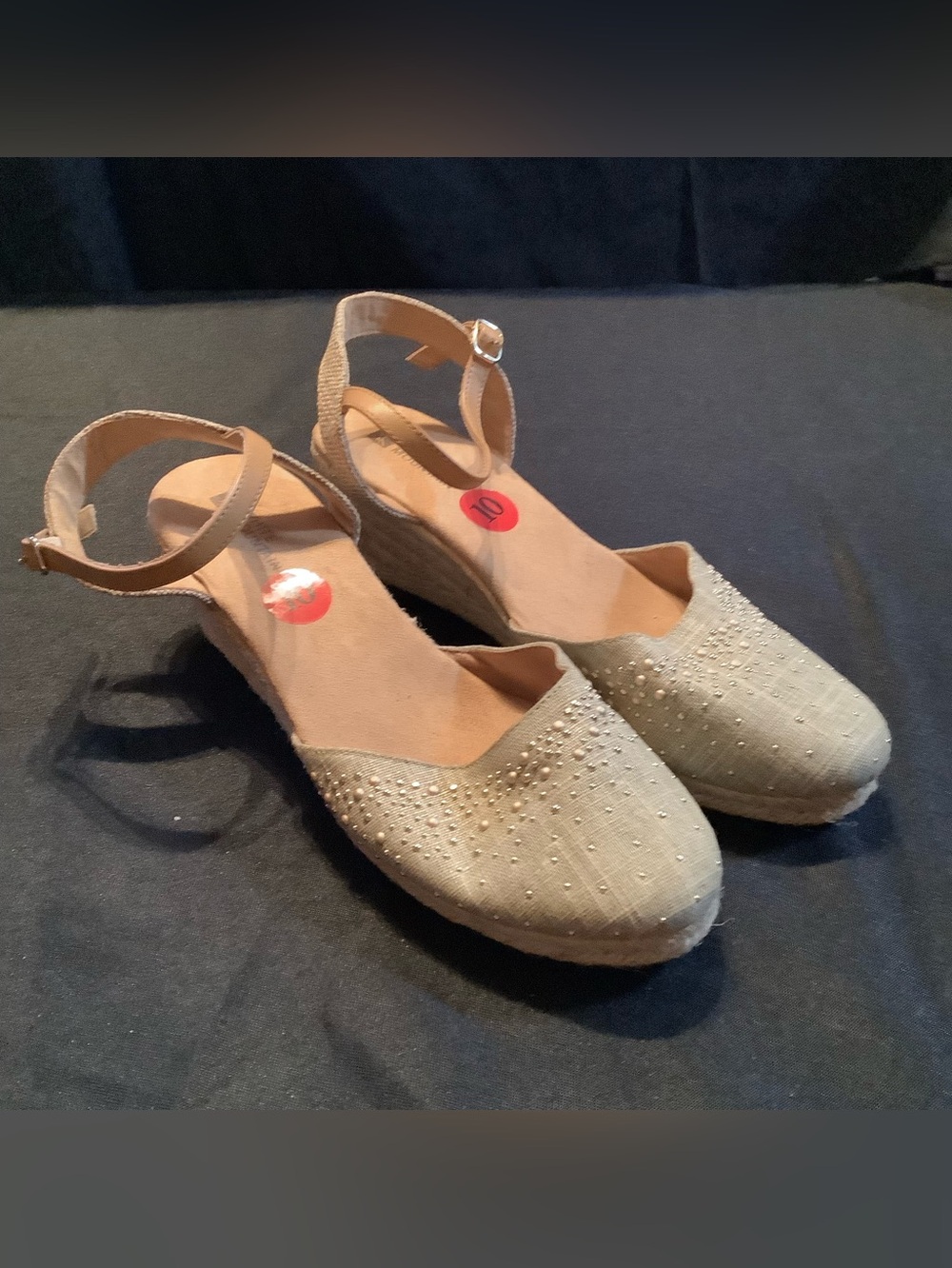 WHITE MOUNTAin: Beige Ankle-Strap Espadrille Flats